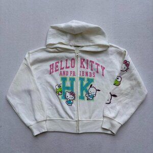 Sanrio Hello Kitty White Zip-up Girl’s Kid's Sweater Size M/8 Keroppi Pochaco
